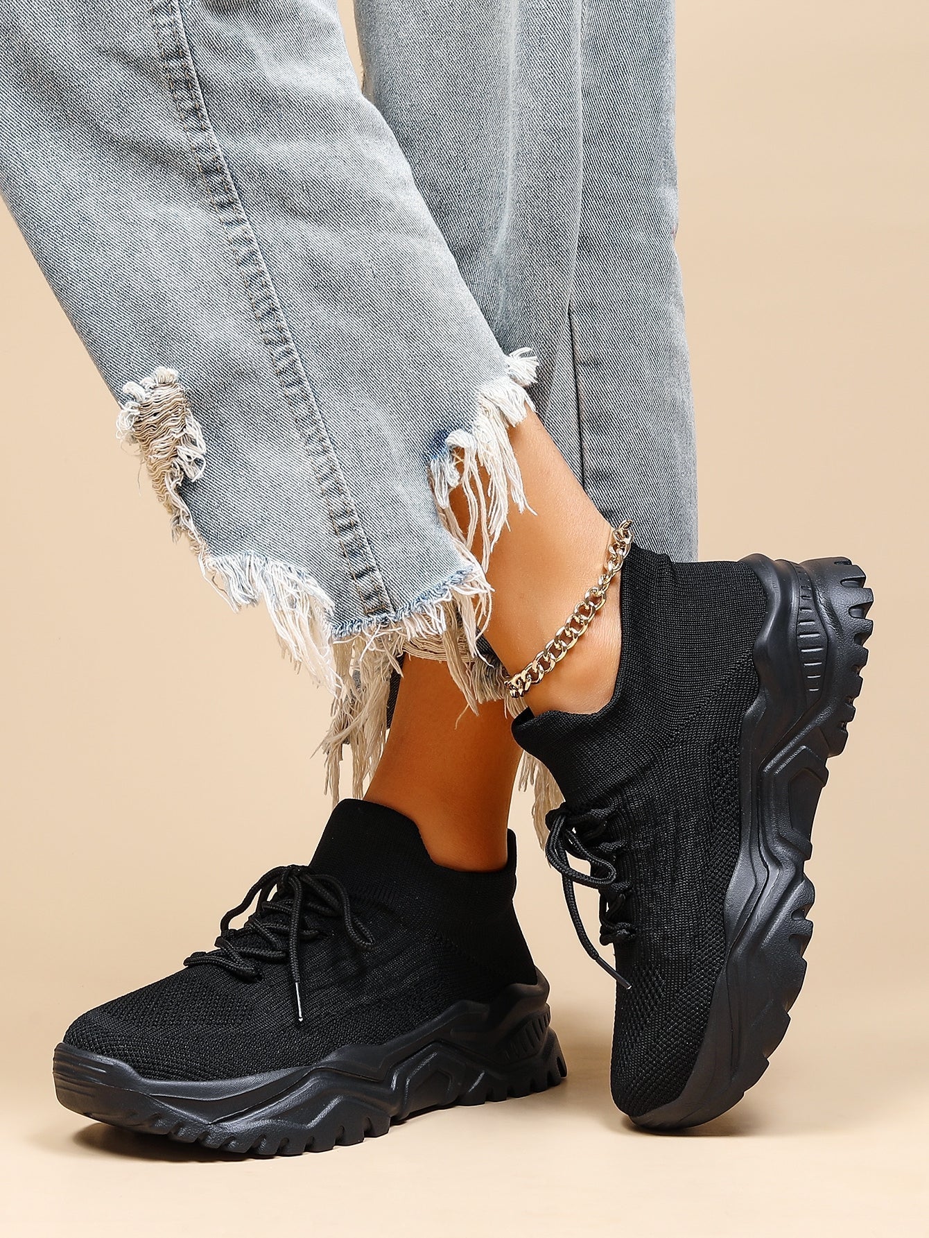 Baskets Femme à Semelle Épaisse Respirantes Lacets Casual Sport Quotidien