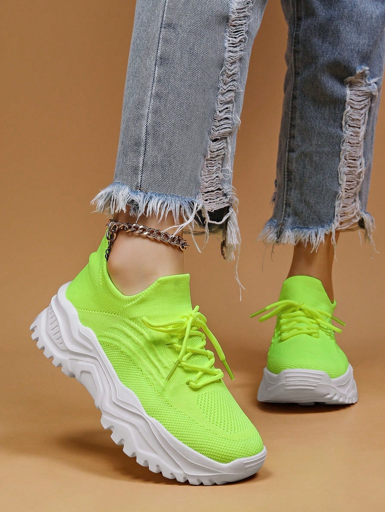 Baskets Femme à Semelle Épaisse Respirantes Lacets Casual Sport Quotidien