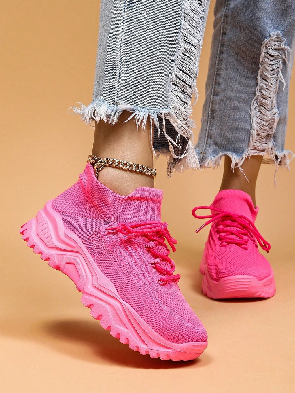 Baskets Femme à Semelle Épaisse Respirantes Lacets Casual Sport Quotidien