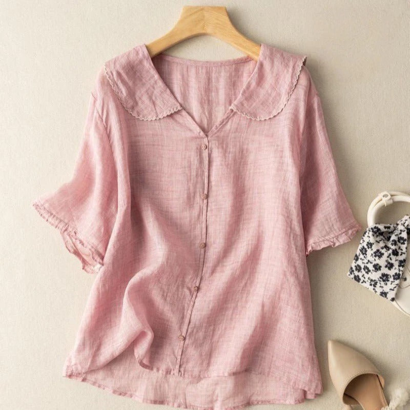 Blouse Vintage Femme Détail Bouton Col Peter Pan Manches Longues Douce Casual Élégante – Kristi
