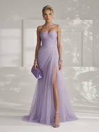 Robe Longue Femme Sans Bretelles Tulle Plissé Fente Latérale Ajustée Mariage Soirée Formelle Gala Bal Cocktail Cérémonie – Tulliane