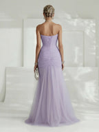 Robe Longue Femme Sans Bretelles Tulle Plissé Fente Latérale Ajustée Mariage Soirée Formelle Gala Bal Cocktail Cérémonie – Tulliane