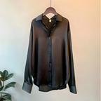 Blusa de mujer de seda satén lujosa con cuello en V, mangas largas, fluida, casual, elegante, para trabajo, noche, vacaciones, versátil – Sabrinelle