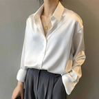 Blusa de mujer de seda satén lujosa con cuello en V, mangas largas, fluida, casual, elegante, para trabajo, noche, vacaciones, versátil – Sabrinelle