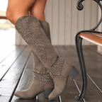 Stivali da cowboy da donna borchiati con tacco a blocco, western country, da festival