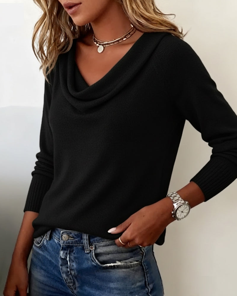 Maglione con collo a scialle per donna a maniche lunghe, casual, quotidiano, lavoro, smart casual, morbido e confortevole – Cassia