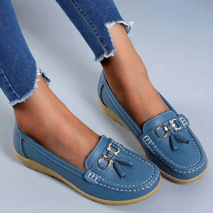Mocassins Basses à Enfiler pour Femmes avec Détails Frangés – Blanc