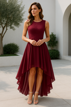 Robe de Mariage Formelle Femme Hi-Low Midi Sans Manches Fluide Élégante