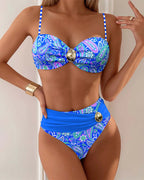 Ensemble de Bikini Imprimé De Mode Féminine Sans Fil, Dos Nu, Coupe Skinny, Plage, Été