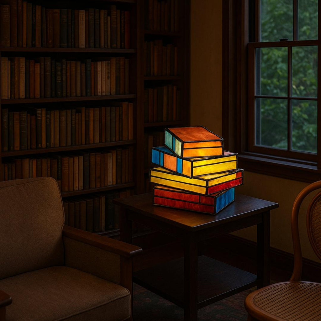 Lampe Artistique en Verre Coloré en Forme de Livre
