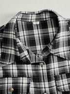 Robe longue décontractée à carreaux ethniques rétro pour femmes avec col, ceinture et manches longues – Marron rougeâtre