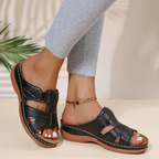 Sandali ortopedici in pelle donna con supporto dell'arco plantare, suola ergonomica, leggeri ed eleganti, sollievo per fascite plantare, casual quotidiani estivi – Cognac