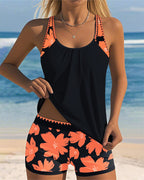 Ensemble Tankini Floral à Encolure U Sans Manches avec Short Boxer pour Femmes – Paradiso