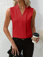 Blusa senza maniche plissé con scollo a V per donne elegante e fluida per lavoro, casual, brunch versatile e chic – Beatrice