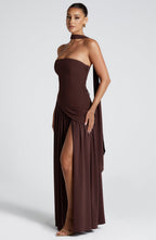 Robe Longue Élegante Sans Manches pour Femmes Ajustée Fendue Formelle Soirée Mariage Invité Sophistiquée – Mya