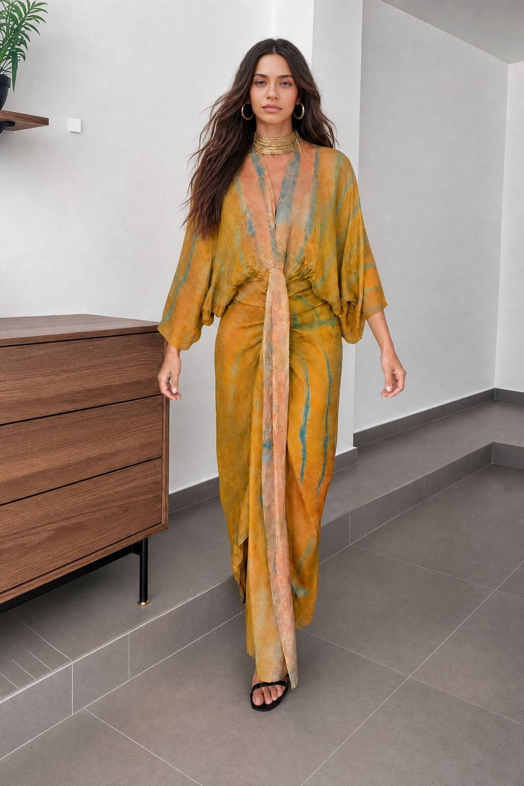 Robe Femme Style Kimono Imprimé Floral Manches Larges Ceinturée Fluide Casual Chic Casual Vacances Garden Summer – Kimonelle