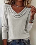 Maglione con collo a scialle per donna a maniche lunghe, casual, quotidiano, lavoro, smart casual, morbido e confortevole – Cassia