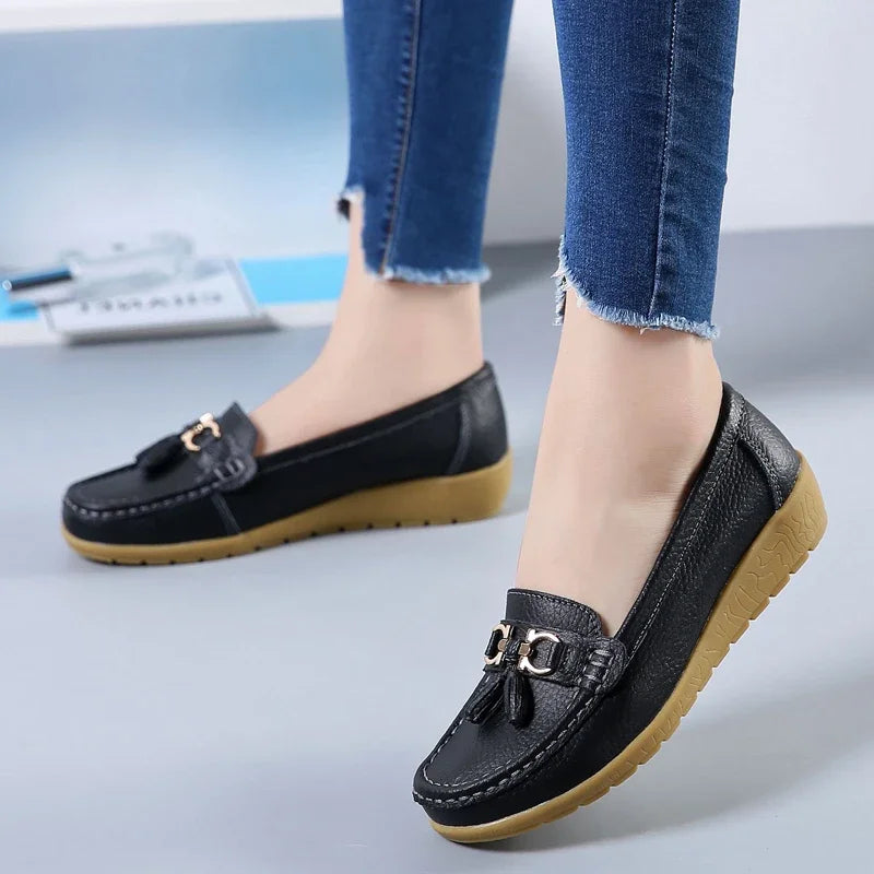 Mocassini ortopedici in pelle da donna, slip-on, piatti, con supporto dell'arco plantare, scarpe casual per tutti i giorni