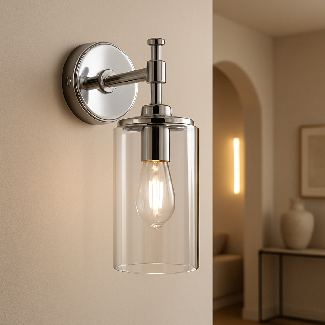 Applique Murale Contemporaine en Verre avec Finition Chromée