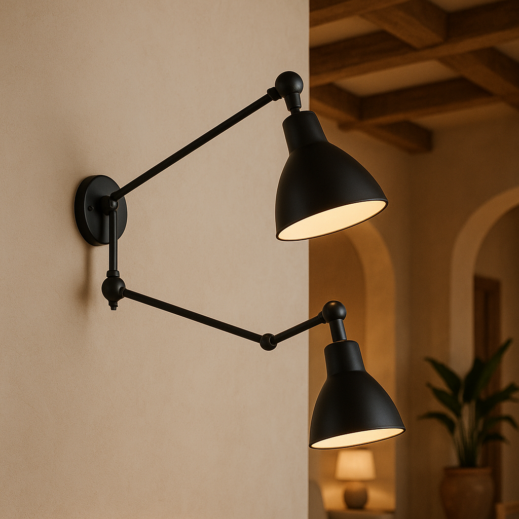 Applique Murale Métallique Noir Mat à Double Bras