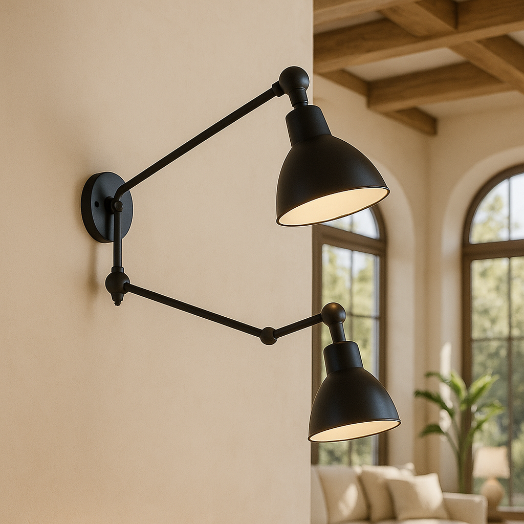 Applique Murale Métallique Noir Mat à Double Bras