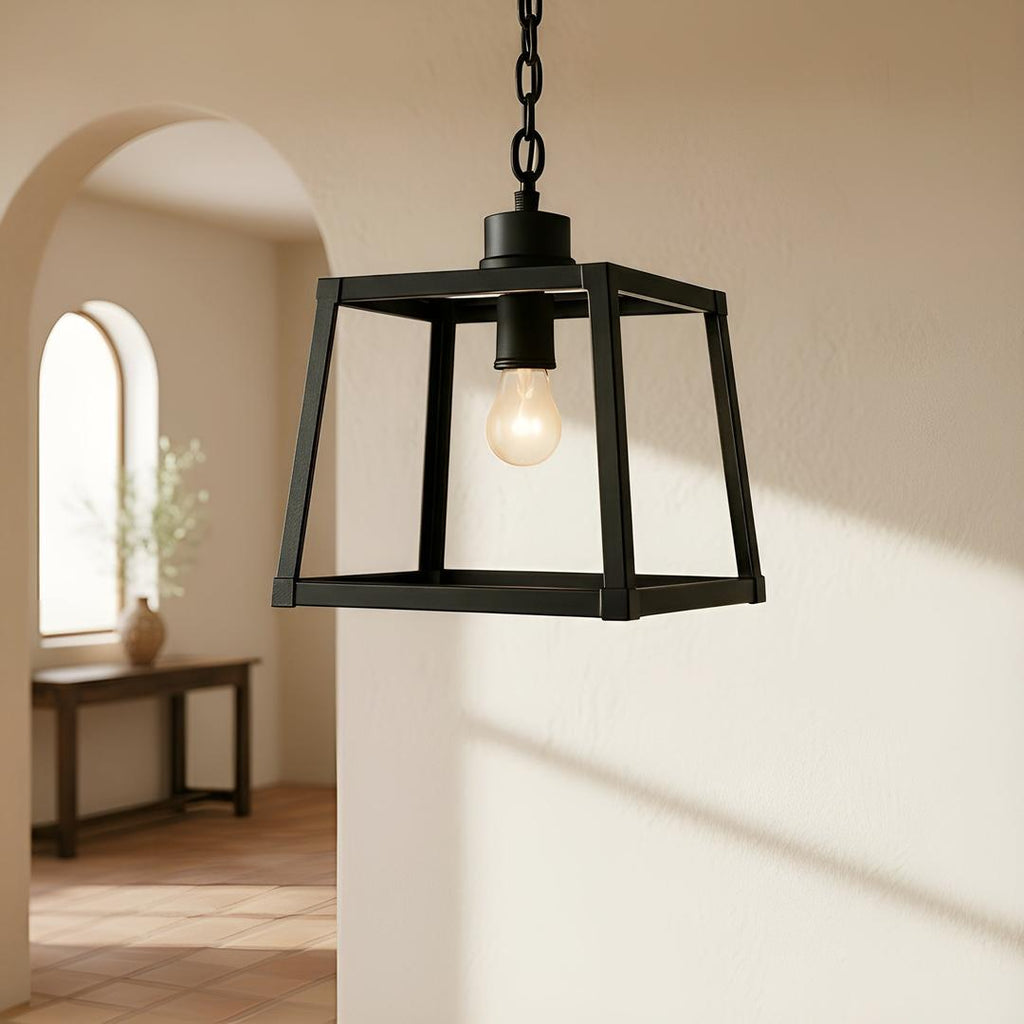 Industrial Black Metal Pendant Light with Open Frame