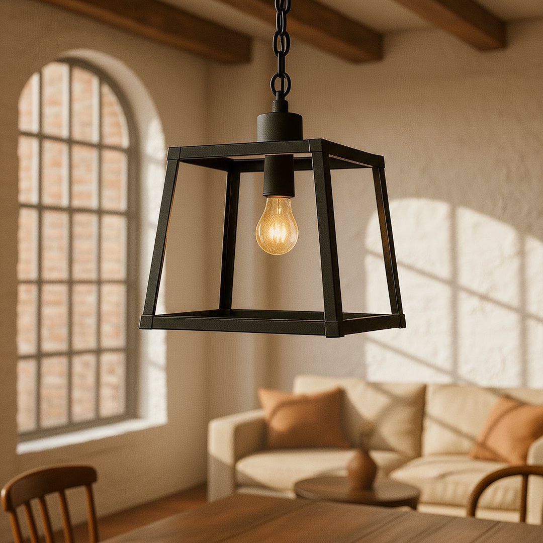 Suspension Industrielle en Métal Noir avec Cadre Ouvert