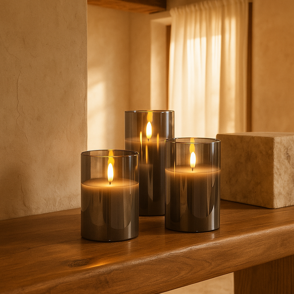 Cire Bougies Avec Abat-jour En Verre | Set De Trois