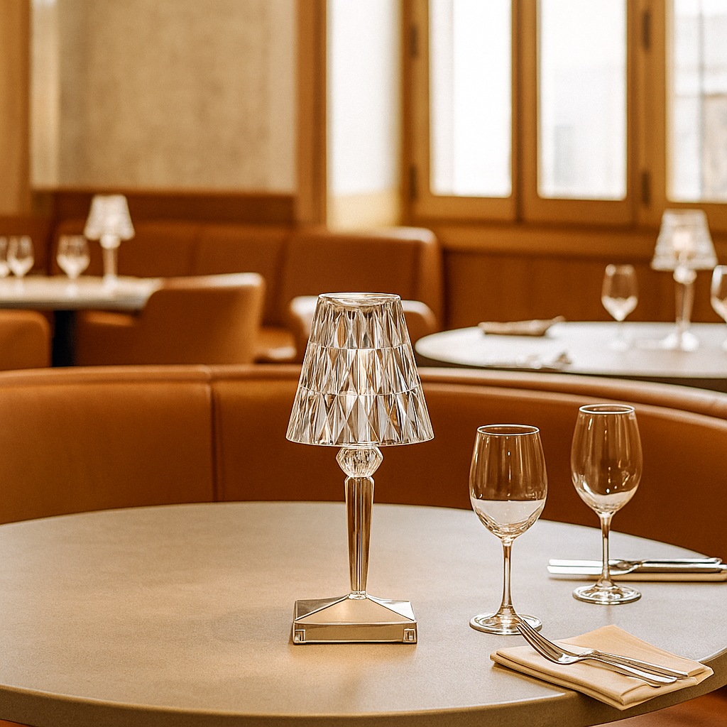 Lampe de Table Décorative en Verre en Forme de Diamant avec Éclairage LED