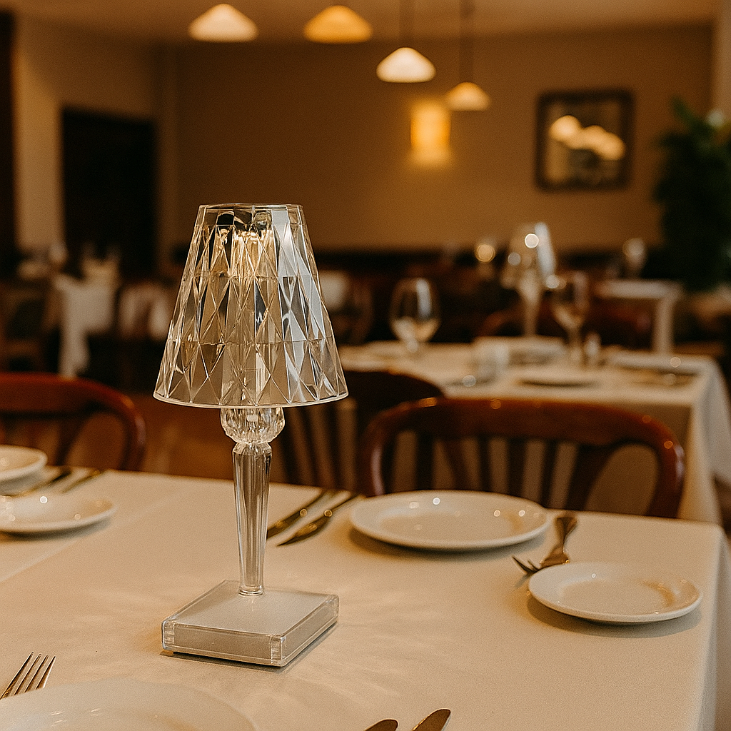 Lampe de Table Décorative en Verre en Forme de Diamant avec Éclairage LED