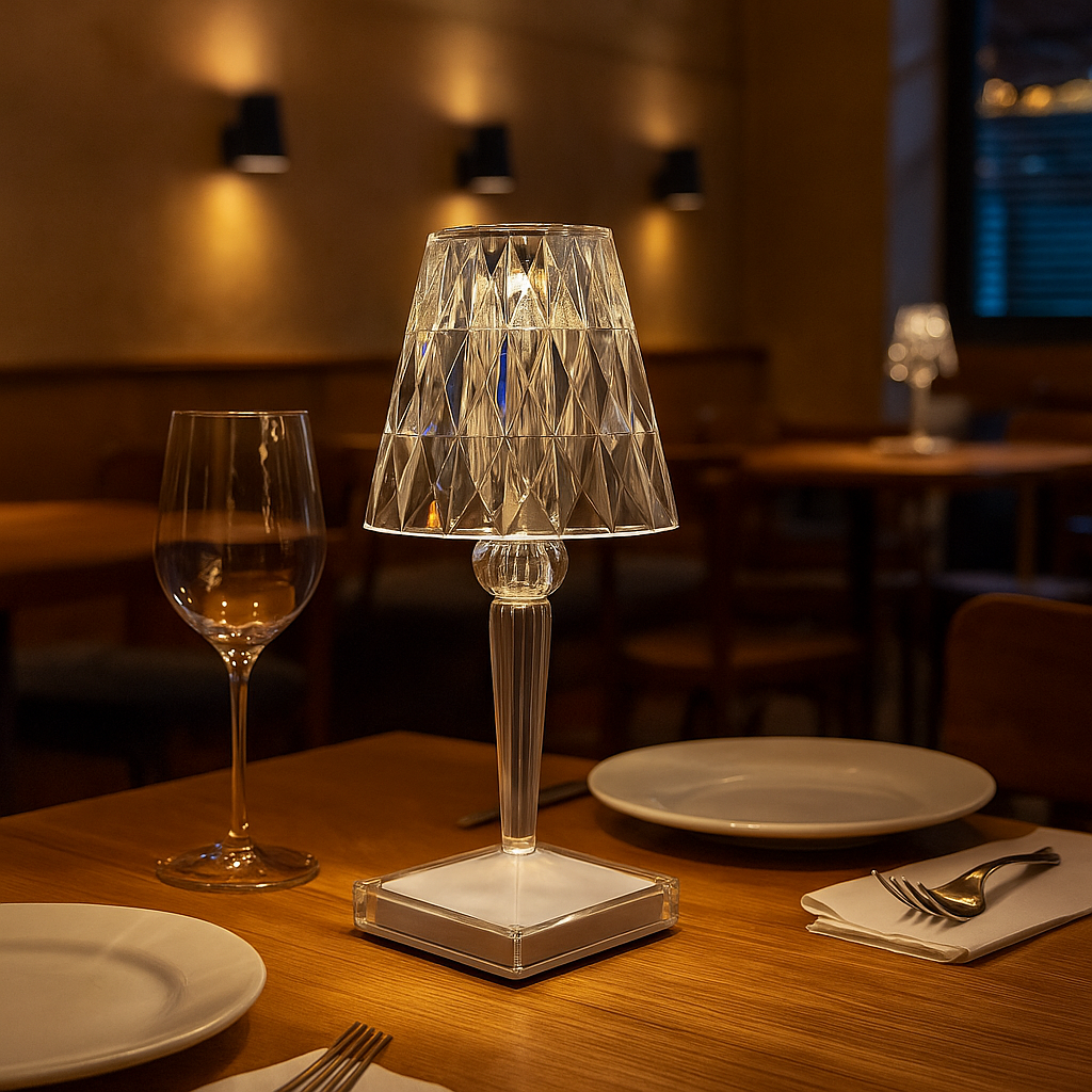 Lampe de Table Décorative en Verre en Forme de Diamant avec Éclairage LED