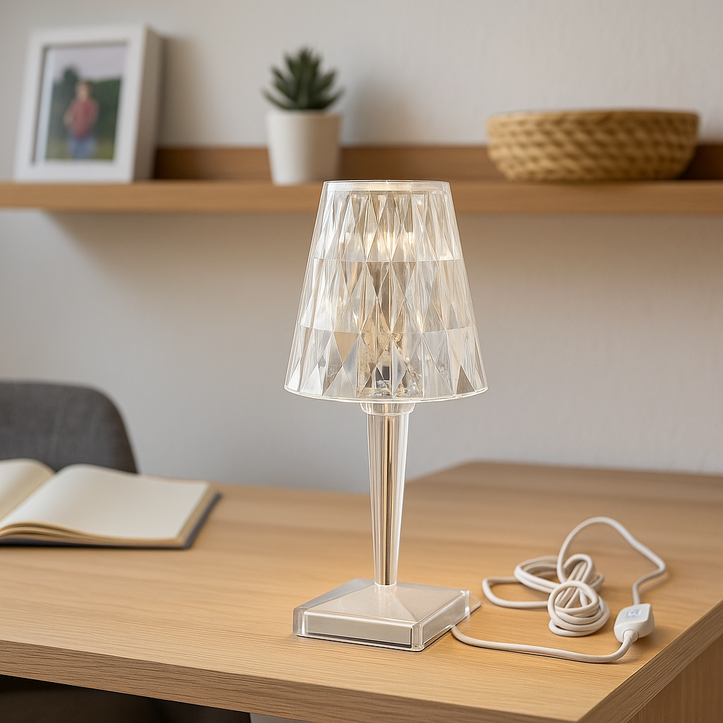 Lampe de Table Décorative en Verre en Forme de Diamant avec Éclairage LED