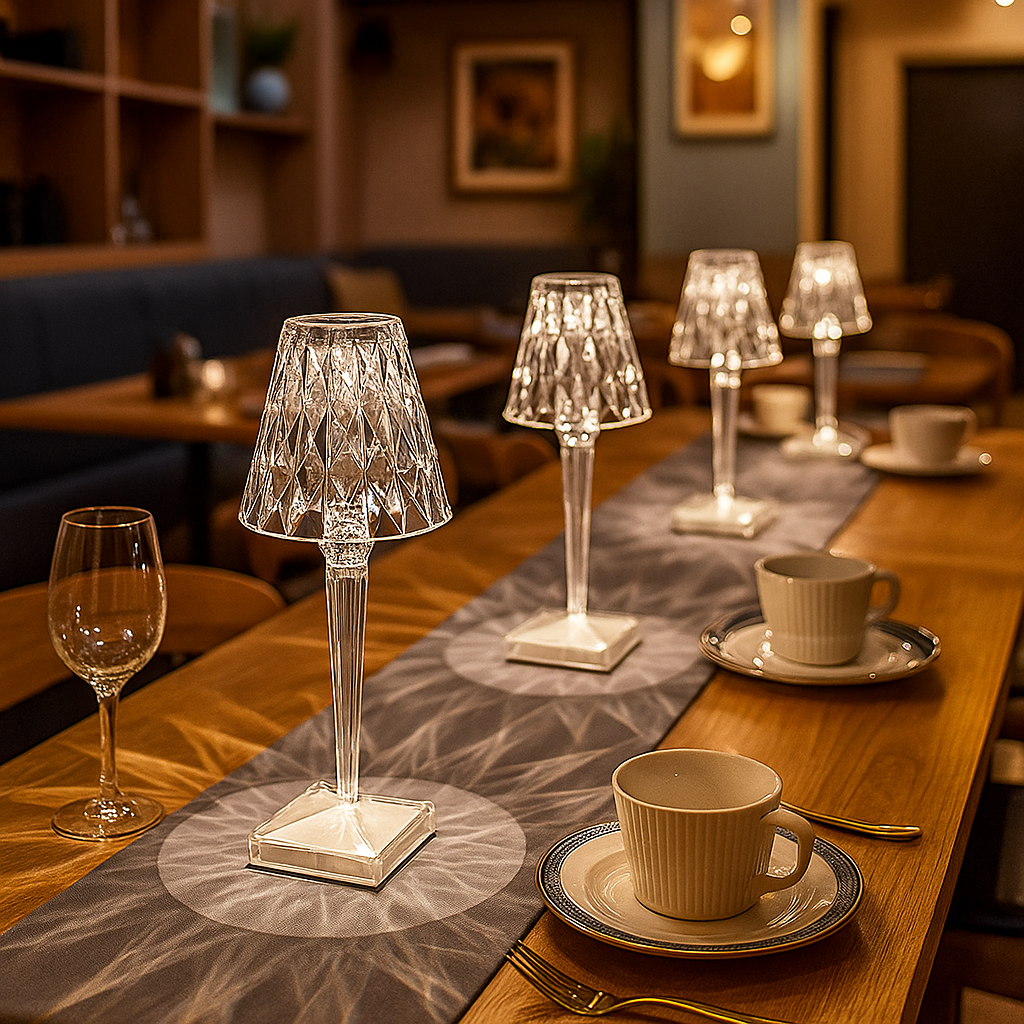 Lampe de Table Décorative en Verre en Forme de Diamant avec Éclairage LED