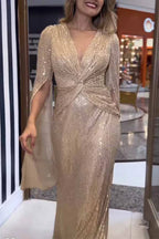 Robe Longue à Manches Longues en Sequins pour Femmes, Décolleté en V, A-Line, Formelle, Prom, Gala, Invité de Mariage, Soirée, Tapis Rouge – Seraphina