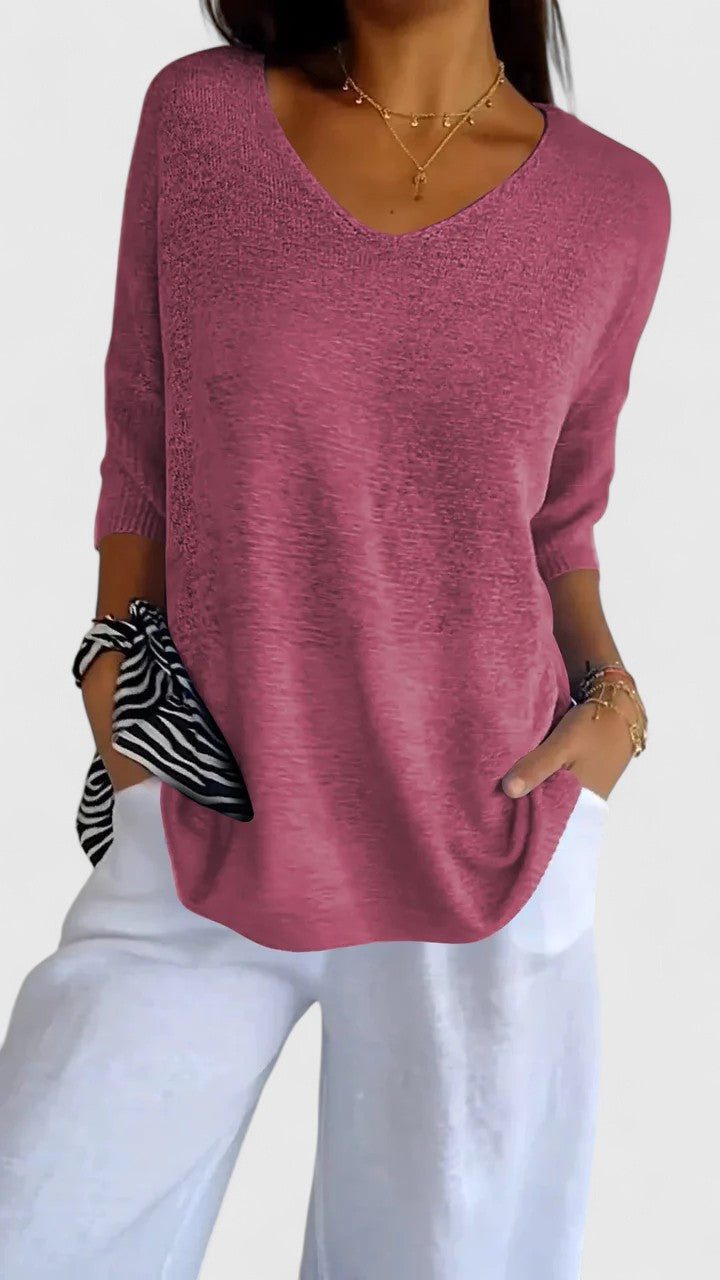 T-shirt Long à Manches Longues en V pour Femmes - Confortable, Flatteur et Résistant aux Rides – Sonylah