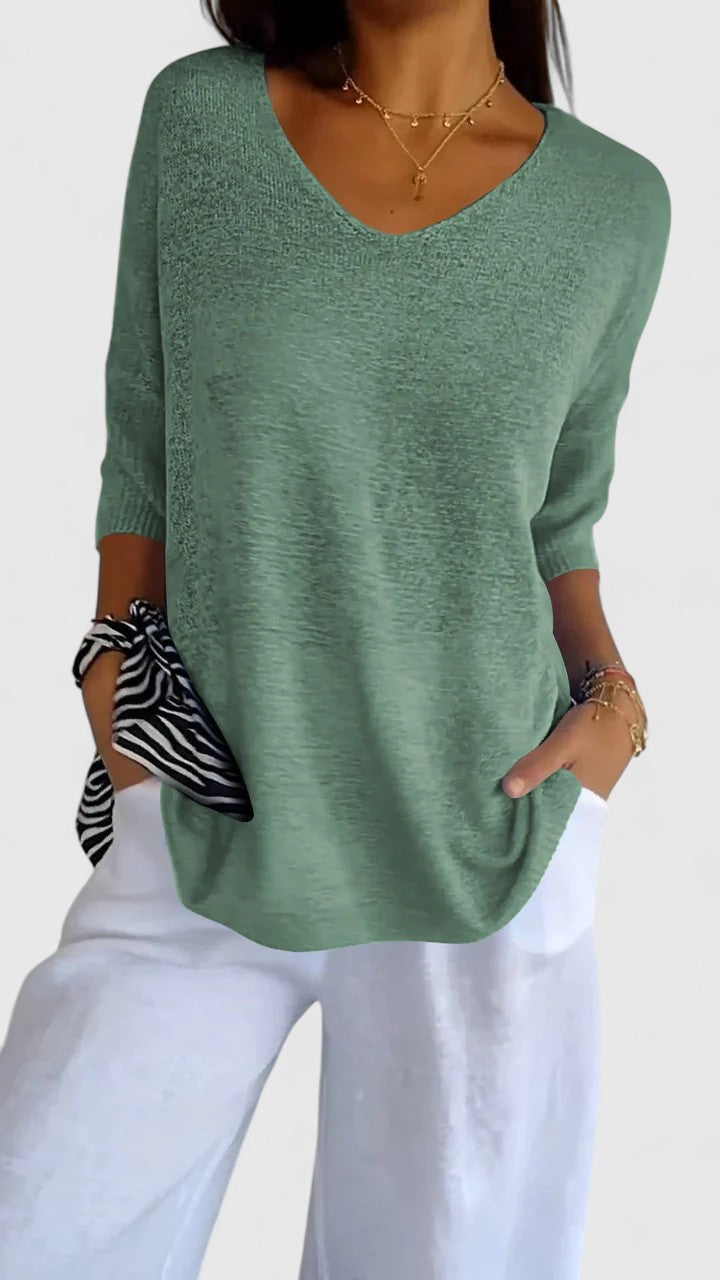 T-shirt Long à Manches Longues en V pour Femmes - Confortable, Flatteur et Résistant aux Rides – Sonylah