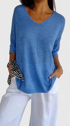 T-shirt Long à Manches Longues en V pour Femmes - Confortable, Flatteur et Résistant aux Rides – Sonylah