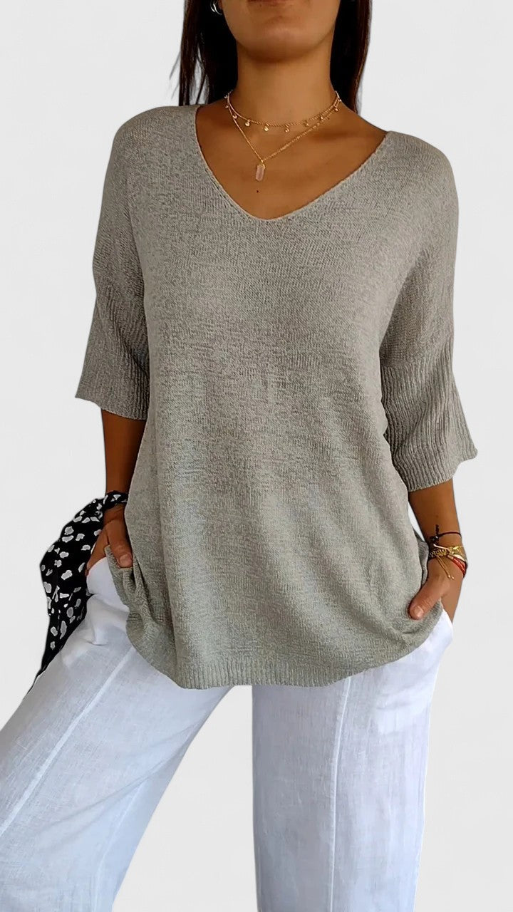 T-shirt Long à Manches Longues en V pour Femmes - Confortable, Flatteur et Résistant aux Rides – Sonylah