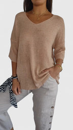 T-shirt Long à Manches Longues en V pour Femmes - Confortable, Flatteur et Résistant aux Rides – Sonylah