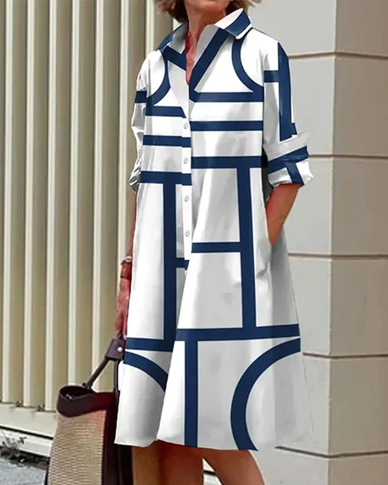Robe Femme Imprimé Géométrique Moderne Poches Latérales Coton Polyester Travail Bureau Summer Casual Chic Polyvalente – Cléophée