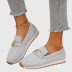 Atmungsaktive orthopädische Mokassins für Damen, zweifarbige goldene Details, leichtes Slip-On – Susana