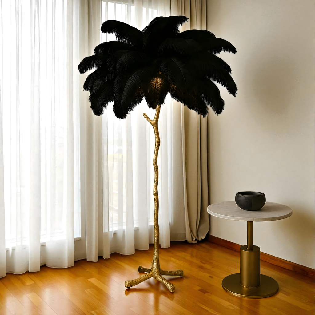Lampe Sur Pied Élégante avec Plumes d'Autruche pour Intérieur