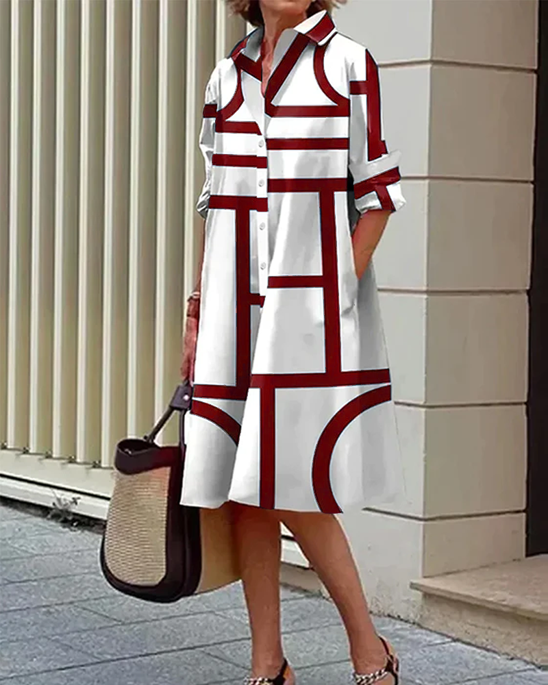 Robe Femme Imprimé Géométrique Moderne Poches Latérales Coton Polyester Travail Bureau Summer Casual Chic Polyvalente – Cléophée