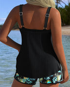 Ensemble de Tankini à Volants à Deux Pièces pour Femmes, Dos Nu, Bretelles Fines, Shorts Floraux, Plage, Piscine, Vacances, Resort, Été – Marina