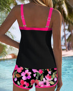 Ensemble de Tankini Femme à Deux Pièces Imprimé Floral avec Short Dos Nu pour Plage, Vacances, Piscine, Été, Station Balnéaire – Soleil