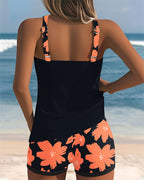 Ensemble Tankini Floral à Encolure U Sans Manches avec Short Boxer pour Femmes – Paradiso