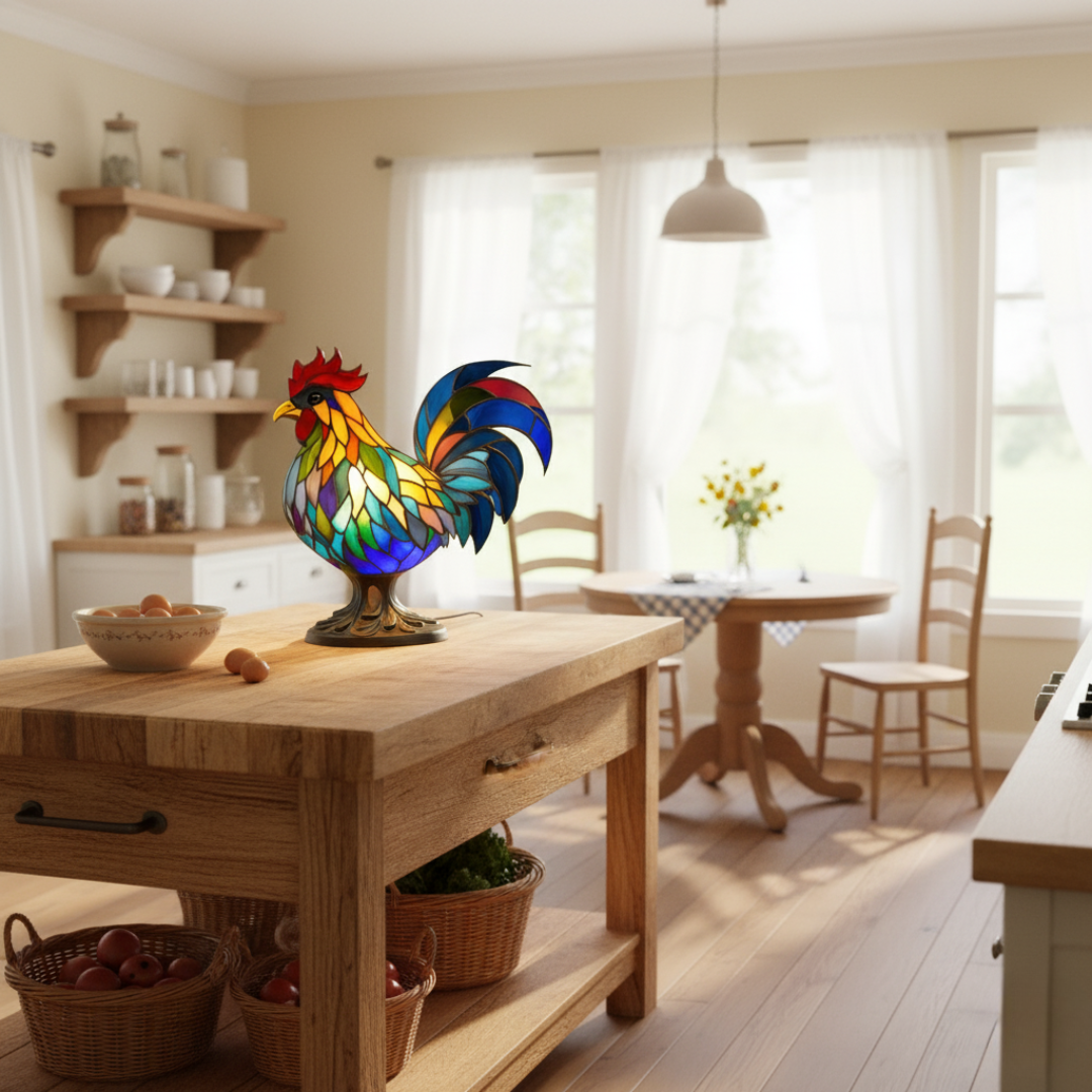 Decorative Rooster Lamp Stained Glass Design Colorful Handmade Resin Warm Ambient Light USB – Ollie Coq