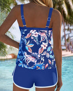 Ensemble de Tankini Imprimé à Encolure U Sans Manches pour Femmes - Haut Botanique Tropical avec Short de Bain pour Plage, Piscine, Vacances, Resort, Été – Botanica