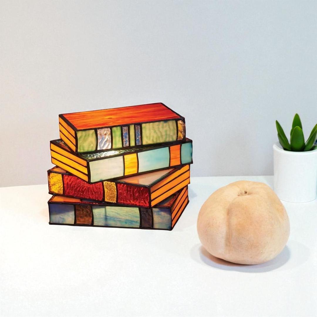 Lampe Artistique en Verre Coloré en Forme de Livre