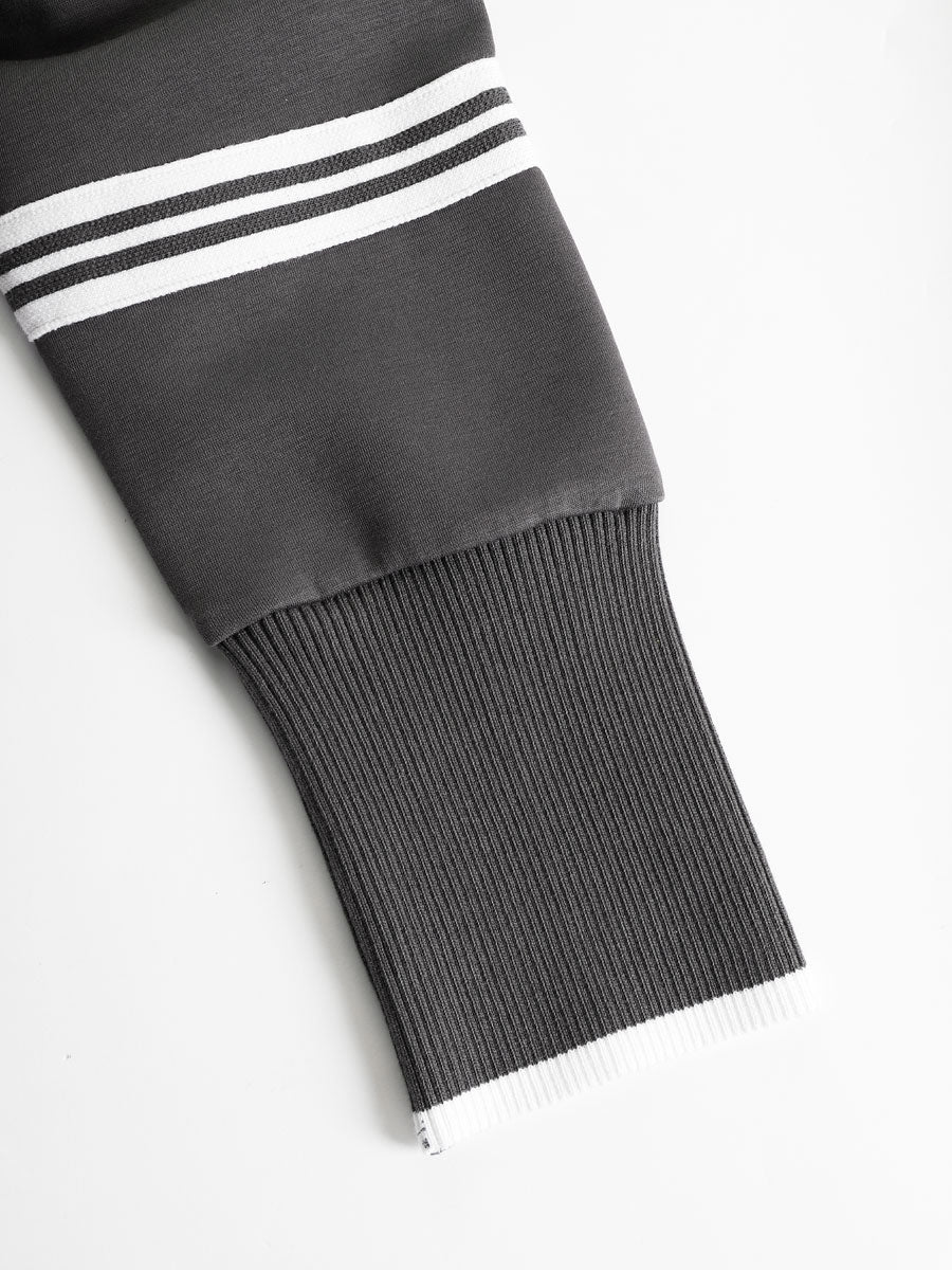 Retro sportieve dames set in twee delen, halve rits sweater, wijde broek met strepen – Grijs wit